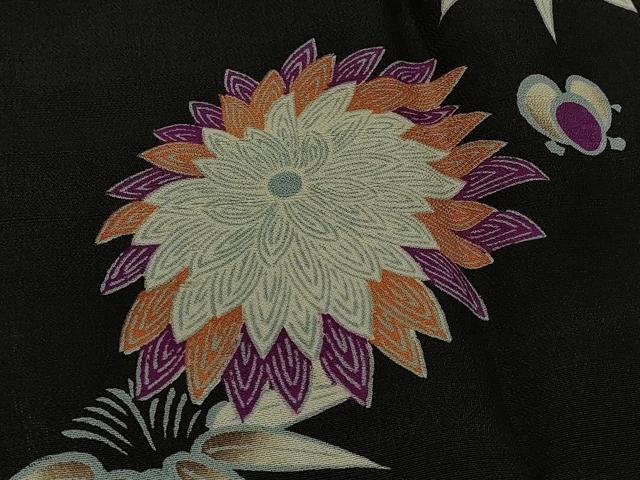 平和屋着物∞道行コート　草花文　黒地　ロング丈　正絹　逸品　CABH6860in