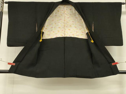 平和屋着物∞羽織　寿光織　舞花文　黒地　金銀糸　正絹　逸品　CABH6863in