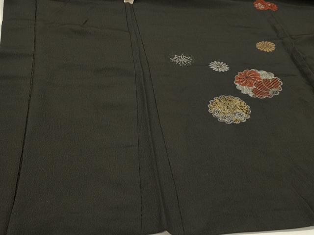 平和屋着物∞羽織　寿光織　舞花文　黒地　金銀糸　正絹　逸品　CABH6863in