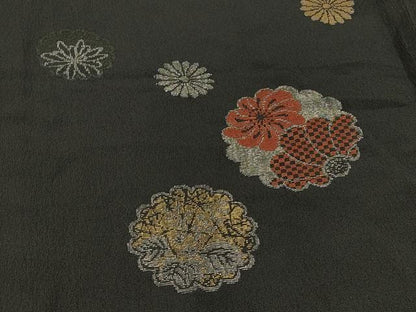平和屋着物∞羽織　寿光織　舞花文　黒地　金銀糸　正絹　逸品　CABH6863in