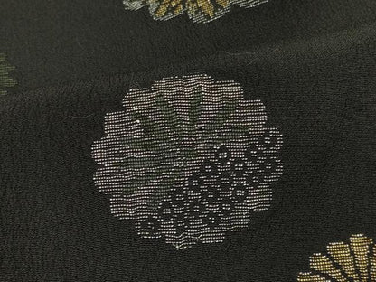 平和屋着物∞羽織　寿光織　舞花文　黒地　金銀糸　正絹　逸品　CABH6863in