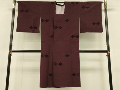 平和屋着物∞道行コート　輪奈ビロード　花菱文　紫紺色　ロング丈　正絹　逸品　CABH6865in