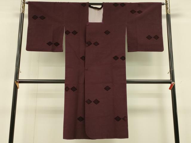 平和屋着物∞道行コート　輪奈ビロード　花菱文　紫紺色　ロング丈　正絹　逸品　CABH6865in