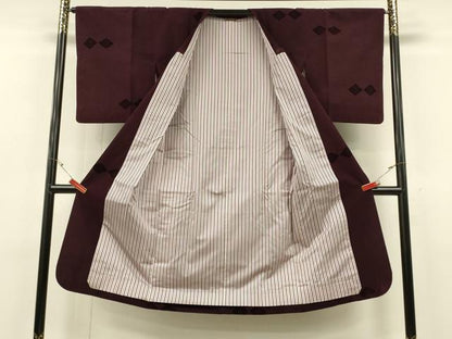 平和屋着物∞道行コート　輪奈ビロード　花菱文　紫紺色　ロング丈　正絹　逸品　CABH6865in