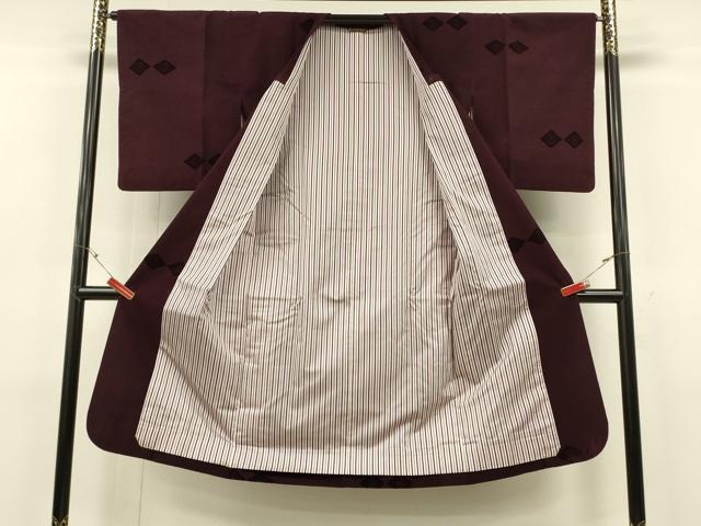 平和屋着物∞道行コート　輪奈ビロード　花菱文　紫紺色　ロング丈　正絹　逸品　CABH6865in