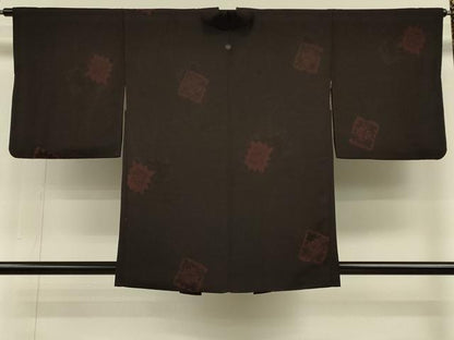 平和屋着物＃羽織　地紋起こし　色紙花文　黒地　正絹　逸品　CABH6869in