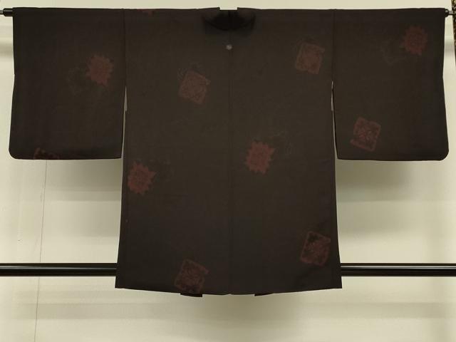 平和屋着物＃羽織　地紋起こし　色紙花文　黒地　正絹　逸品　CABH6869in
