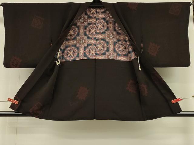 平和屋着物＃羽織　地紋起こし　色紙花文　黒地　正絹　逸品　CABH6869in