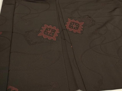 平和屋着物＃羽織　地紋起こし　色紙花文　黒地　正絹　逸品　CABH6869in