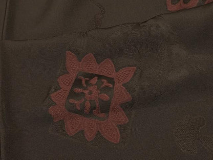 平和屋着物＃羽織　地紋起こし　色紙花文　黒地　正絹　逸品　CABH6869in