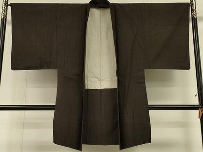 平和屋着物＃男性　紬　長羽織　縞　正絹　逸品　CABH6871in