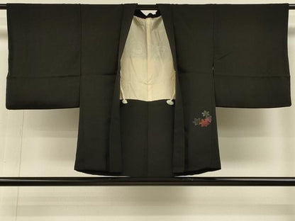 平和屋着物＃羽織　寿光織　霞葉づくし文　黒地　金糸　正絹　逸品　CABH6872in