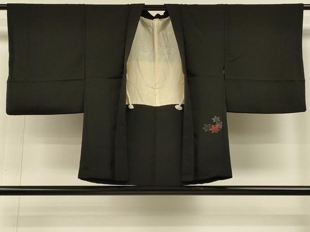 平和屋着物＃羽織　寿光織　霞葉づくし文　黒地　金糸　正絹　逸品　CABH6872in