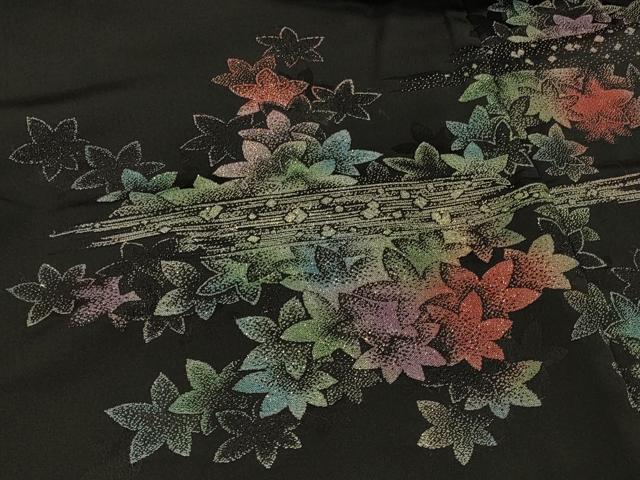 平和屋着物＃羽織　寿光織　霞葉づくし文　黒地　金糸　正絹　逸品　CABH6872in