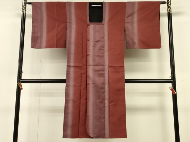 平和屋着物＃道行コート　雨コート　リバーシブル　麻の葉間道地紋　暈し染め　黒地　ロング丈　正絹　逸品　CABH6877in