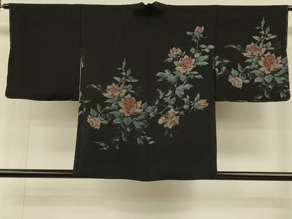 平和屋着物＃羽織　寿光織　薔薇　バラ　黒地　銀糸　正絹　逸品　未使用　CABH6879in
