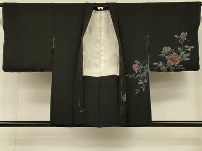 平和屋着物＃羽織　寿光織　薔薇　バラ　黒地　銀糸　正絹　逸品　未使用　CABH6879in