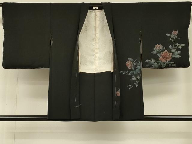 平和屋着物＃羽織　寿光織　薔薇　バラ　黒地　銀糸　正絹　逸品　未使用　CABH6879in