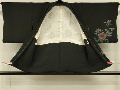 平和屋着物＃羽織　寿光織　薔薇　バラ　黒地　銀糸　正絹　逸品　未使用　CABH6879in