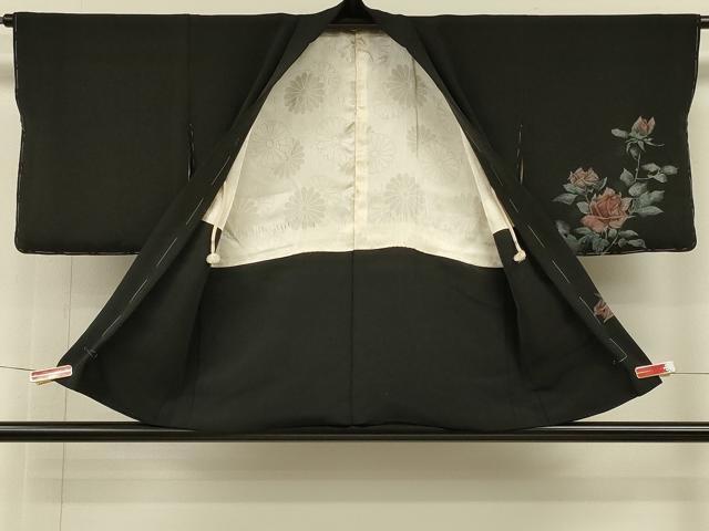 平和屋着物＃羽織　寿光織　薔薇　バラ　黒地　銀糸　正絹　逸品　未使用　CABH6879in