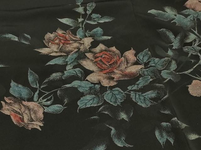平和屋着物＃羽織　寿光織　薔薇　バラ　黒地　銀糸　正絹　逸品　未使用　CABH6879in