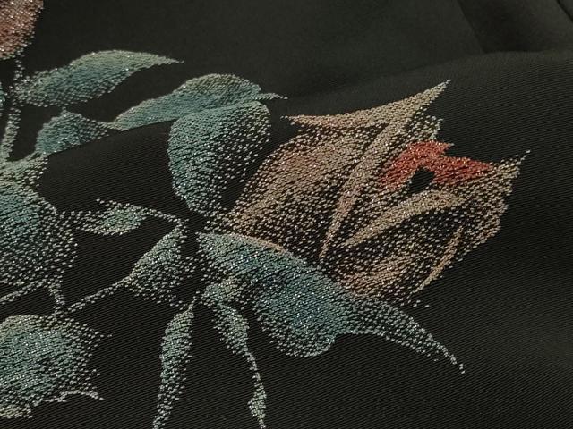 平和屋着物＃羽織　寿光織　薔薇　バラ　黒地　銀糸　正絹　逸品　未使用　CABH6879in
