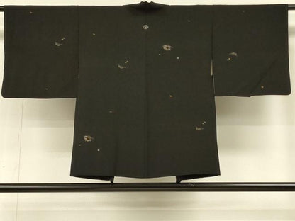 平和屋着物＃羽織　寿光織　抽象文　黒地　金銀糸　正絹　逸品　CABH6882in