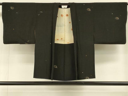 平和屋着物＃羽織　寿光織　抽象文　黒地　金銀糸　正絹　逸品　CABH6882in