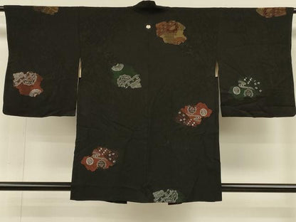 平和屋着物＃羽織　寿光織　流水正倉院花文　黒地　銀糸　正絹　逸品　CABH6885in