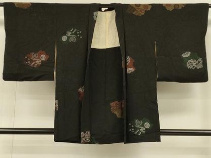 平和屋着物＃羽織　寿光織　流水正倉院花文　黒地　銀糸　正絹　逸品　CABH6885in