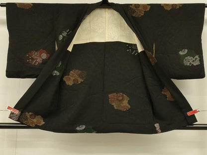 平和屋着物＃羽織　寿光織　流水正倉院花文　黒地　銀糸　正絹　逸品　CABH6885in