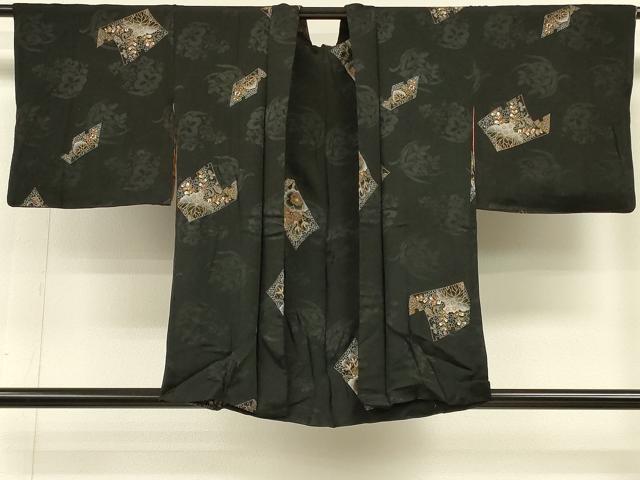 平和屋着物＃羽織　破れ色紙花唐草文　黒地　金銀彩　正絹　逸品　CABH6887