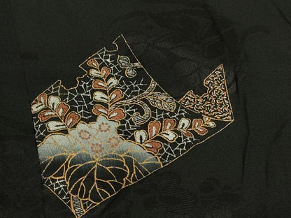 平和屋着物＃羽織　破れ色紙花唐草文　黒地　金銀彩　正絹　逸品　CABH6887