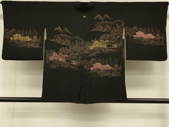 平和屋着物＃羽織　寿光織　遠山樹林文　黒地　金糸　正絹　逸品　CABH6888in