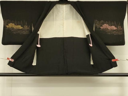 平和屋着物＃羽織　寿光織　遠山樹林文　黒地　金糸　正絹　逸品　CABH6888in