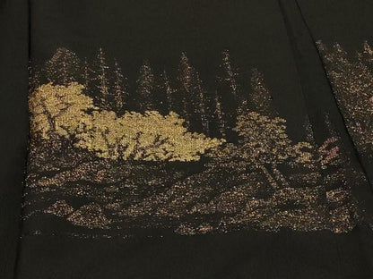 平和屋着物＃羽織　寿光織　遠山樹林文　黒地　金糸　正絹　逸品　CABH6888in