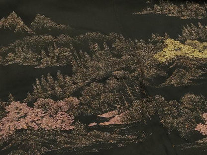 平和屋着物＃羽織　寿光織　遠山樹林文　黒地　金糸　正絹　逸品　CABH6888in