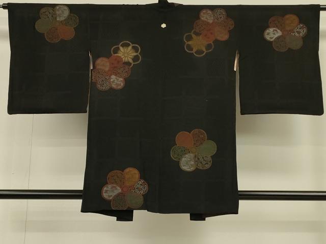 平和屋着物＃羽織　寿光織　吉祥舞花文　黒地　金糸　正絹　逸品　CABH6889in