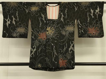平和屋着物＃道行コート　寿光織　乱菊　黒地　金銀糸　正絹　逸品　CABH6890in