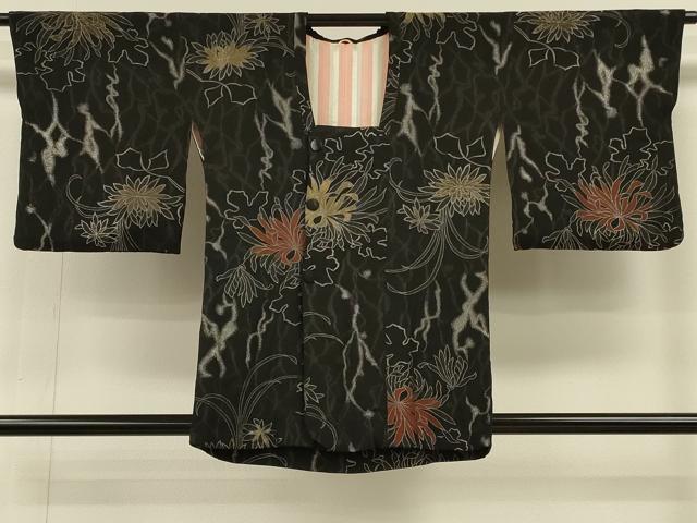 平和屋着物＃道行コート　寿光織　乱菊　黒地　金銀糸　正絹　逸品　CABH6890in