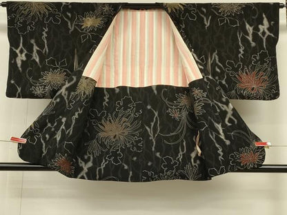 平和屋着物＃道行コート　寿光織　乱菊　黒地　金銀糸　正絹　逸品　CABH6890in