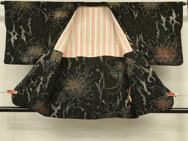 平和屋着物＃道行コート　寿光織　乱菊　黒地　金銀糸　正絹　逸品　CABH6890in
