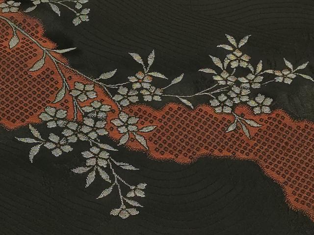 平和屋着物＃羽織　寿光織　霞枝花文　黒地　金銀糸　正絹　逸品　CABH6892in