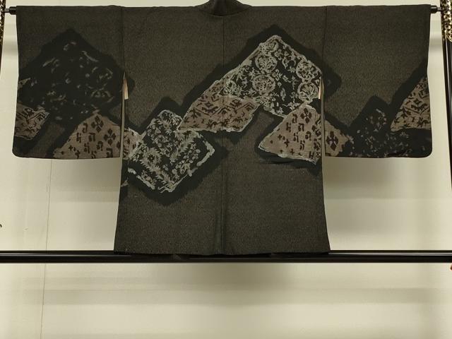 平和屋着物＃羽織　寿光織　抽象花文　黒地　銀糸　正絹　逸品　CABH6893in