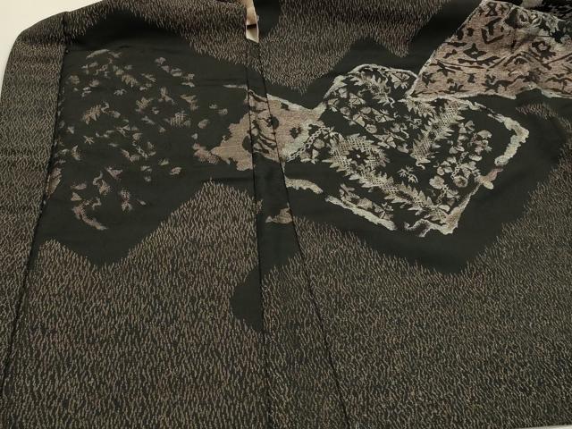 平和屋着物＃羽織　寿光織　抽象花文　黒地　銀糸　正絹　逸品　CABH6893in