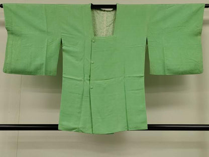平和屋着物＃道行コート　色無地　葉づくし地紋　柳色　正絹　逸品　CABH6896in