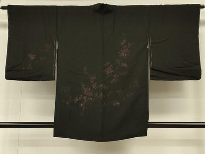 平和屋着物＃羽織　寿光織　枝花文　黒地　銀糸　正絹　逸品　未使用　CABH6899in