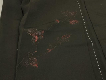 平和屋着物＃羽織　寿光織　枝花文　黒地　銀糸　正絹　逸品　未使用　CABH6899in