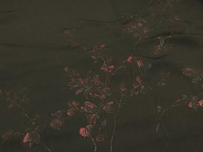 平和屋着物＃羽織　寿光織　枝花文　黒地　銀糸　正絹　逸品　未使用　CABH6899in