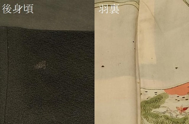平和屋着物＃羽織　寿光織　扇面花文　黒地　銀糸　正絹　逸品　CABH6901in